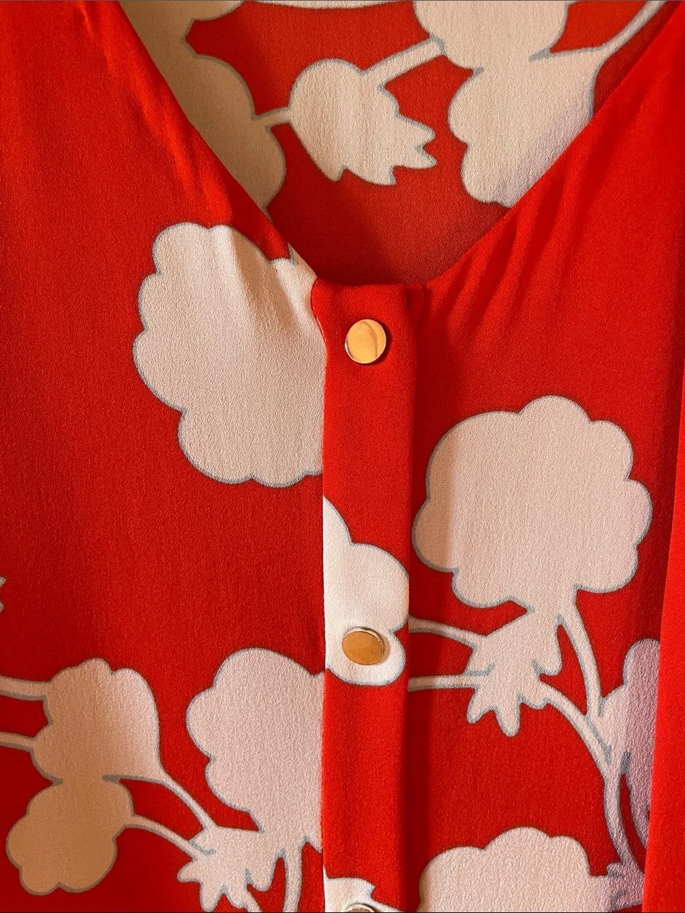 DVF Silk Orange & White Floral Tie-Waist Midi Dress
